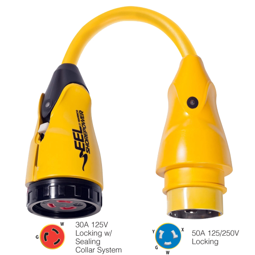 Marinco - Marinco P504-30 EEL 30A-125V Female to 50A-125/250V Male Pigtail Adapter - Yellow