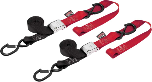 Powertye - Powertye 1 1/2in. Cam-Buckle with Safety Latch Hooks and Soft-Tye - Black/Red - 29621-S