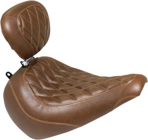 Mustang - Mustang Wide Tripper Solo Seat with Driver Backrest - Diamond Stitch - Brown - 83022