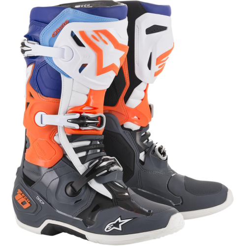 Alpinestars - Alpinestars Tech 10 Boots - 2010019-9047-12 - Gray/Orange/Blue/White - 12