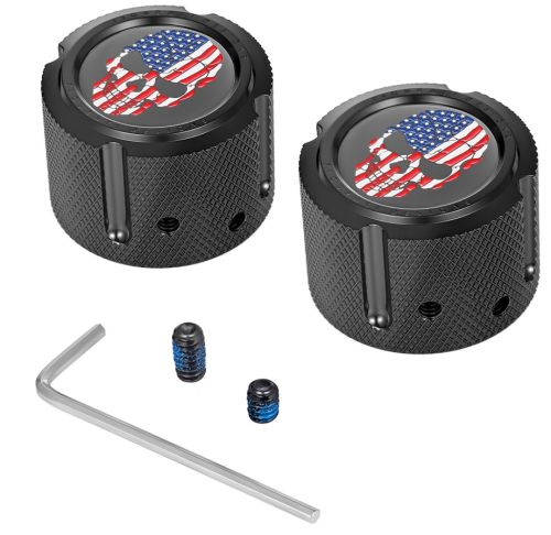 Figurati Designs - Figurati Designs Front Axle Nut Cover - Black with American Flag Skull - FD25-FAC-BK