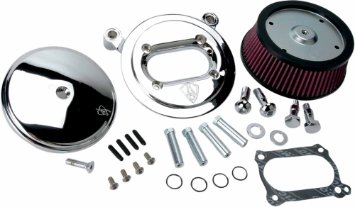 Arlen Ness - Arlen Ness Billet Sucker Stage I Air Filter Kit with Steel Cover - Smooth Chrome - Red Filter - 18-323