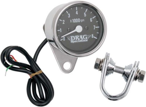 Drag Specialties - Drag Specialties 2.4in. Mini Elecrtonic Tachometer - Black Face with White Needle - 21-6930DSLEDB