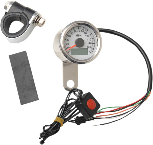 Drag Specialties - Drag Specialties Programmable Mini Electronic Speedometer with Odometer/Tripmeter - 1.87in. - Polished/White Face - 21-6899WNU