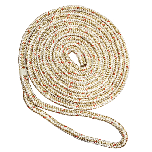 New England Ropes - New England Ropes 5/8" x 50' Nylon Double Braid Dock Line - White/Gold w/Tracer