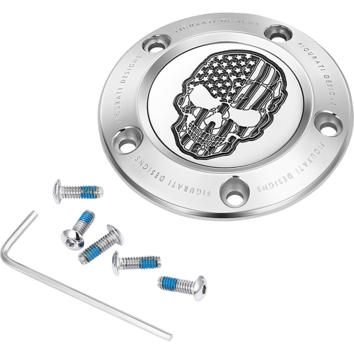 Figurati Designs - Figurati Designs Timing Cover - Stainless Steel with Contrast Cut American Flag Skul - 5 Hole - FD27-TC-5H-SS