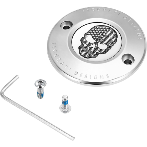 Figurati Designs - Figurati Designs Timing Cover - Stainless Steel with Contrast Cut American Flag Skul - 2 Hole - FD27-TC-2H-SS