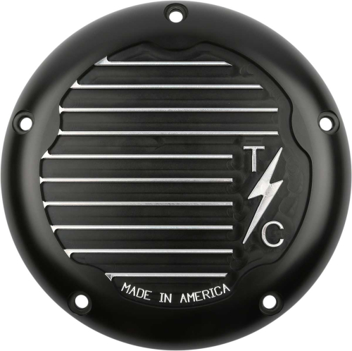 Thrashin Supply Company - Thrashin Supply Company Derby Cover - Finned - Machine-Cut Black Anodized - TSC-3017-4