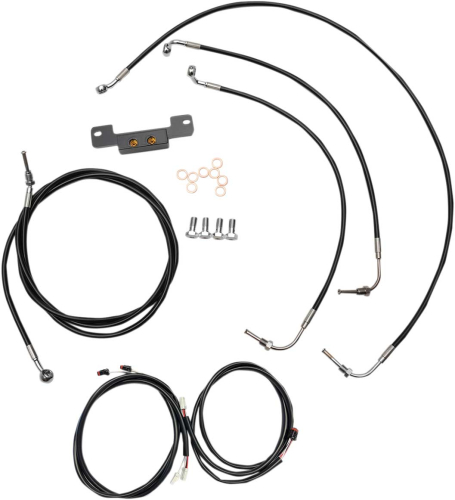 LA Choppers - LA Choppers Complete Handlebar Cable/Brake & Clutch Line/Wire Kit - Black Vinyl/Stainless Braided - LA-8055KT3-16B