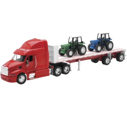 New Ray Toys - New Ray Toys 1:32 Long Hauler - Peterbilt 387 Flatbed with Farm Tractor - 10283A
