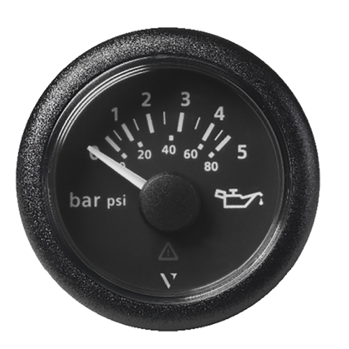 Veratron - Veratron 52 MM (2-1/16") ViewLine Oil Pressure Gauge 5 Bar/80 PSI - Black Dial &amp; Round Bezel