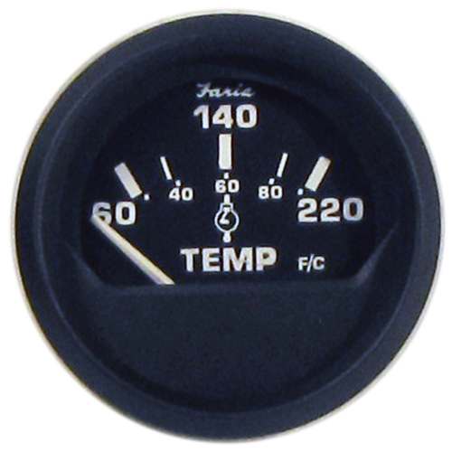 Faria Beede Instruments - Faria Euro Black 2" Cylinder Head Temperature Gauge (60 to 220&deg; F) with Sender