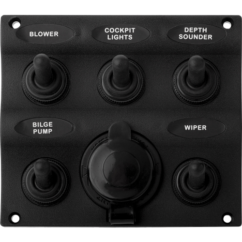 Sea-Dog - Sea-Dog Nylon Switch Panel - Water Resistant - 5 Toggles w/Power Socket