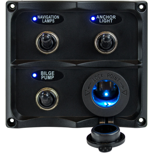 Sea-Dog - Sea-Dog Water Resistant Toggle Switch Panel w/LED Power Socket - 3 Toggle
