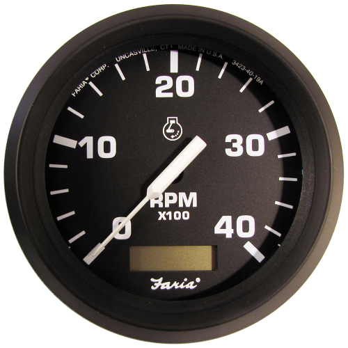 Faria Beede Instruments - Faria Euro Black 4" Tachometer w/Hourmeter (4000 RPM) (Diesel)(Mech. Takeoff &amp; Var. Ratio Alt.)