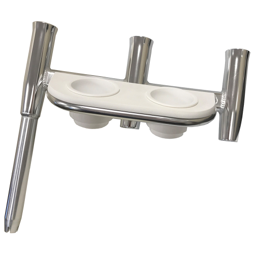 Tigress - Tigress Offset Triple Rod Holder w/Cup Holders - Starboard Side - Polished Aluminum