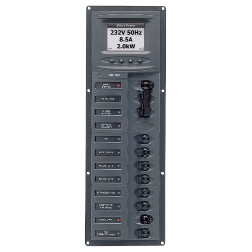 BEP Marine - BEP AC Circuit Breaker Panel w/Digital Meters, 8SP 2DP AC230V ACSM Stainless Steel Vertical