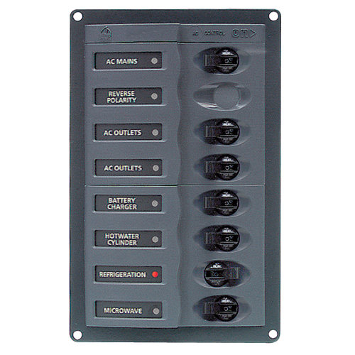 BEP Marine - BEP AC Circuit Breaker Panel w/o Meters, 6 Way w/Double Pole Mains