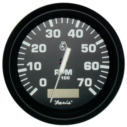 Faria Beede Instruments - Faria Euro Black 4" Tachometer w/Hourmeter - 7,000 RPM (Gas - Outboard)
