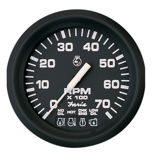 Faria Beede Instruments - Faria Euro Black 4" Tachometer w/Systemcheck 7000 RPM (Gas) f/ Johnson / Evinrude Outboard)