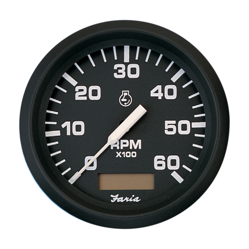 Faria Beede Instruments - Faria Euro Black 4" Tachometer w/Hourmeter - 6,000 RPM (Gas - Inboard)