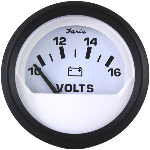 Faria Beede Instruments - Faria Euro White 2" Voltmeter (10-16 VDC)