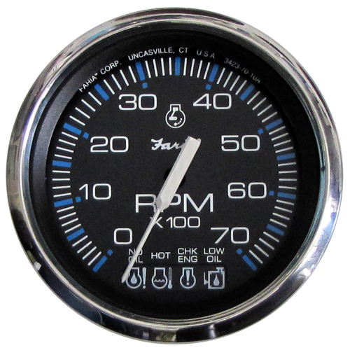 Faria Beede Instruments - Faria Chesapeake Black SS 4" Tachometer w/Systemcheck Indicator - 7000 RPM (Gas) f/ Johnson / Evinrude Outboard)