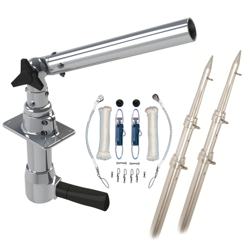 Rupp Marine - Rupp Revolution Top Gun Package w/15' Telescoping Poles & Complete Single Line Rigging Kit w/Klickers Release Clips