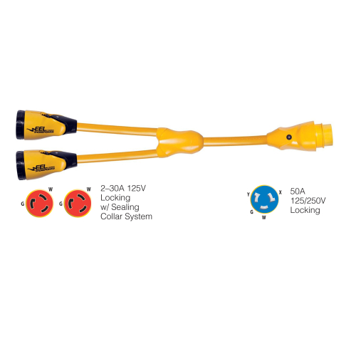 Marinco - Marinco Y504-2-30 EEL (2)-30A-125V Female to (1)50A-125/250V Male "Y" Adapter - Yellow
