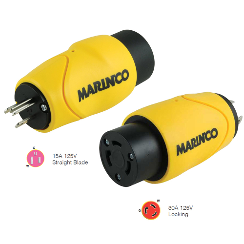 Marinco - Marinco Straight Adapter 15Amp Straight Male to 30Amp Locking Female Connector