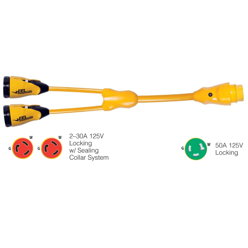 Marinco - Marinco Y503-2-30 EEL (2)-30A-125V Female to (1)50A-125V Male - "Y" Adapter - Yellow