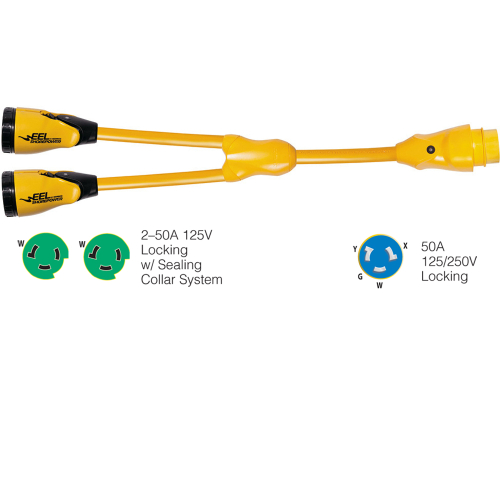 Marinco - Marinco Y504-2-503 EEL (2)50A-125V Female to (1)50A-125/250V Male "Y" Adapter - Yellow