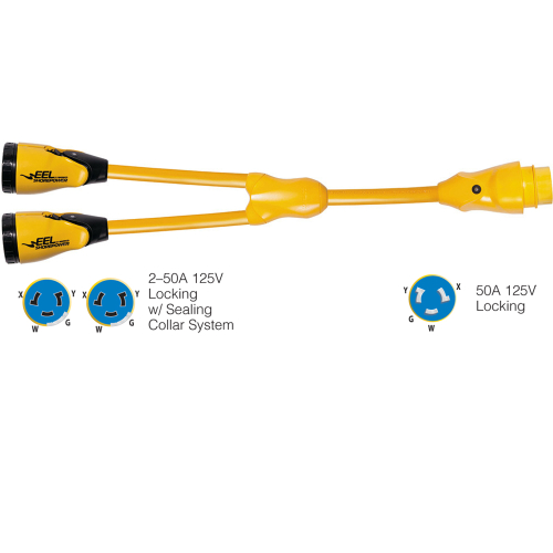 Marinco - Marinco Y504-2-504 EEL (2)50A-125/250V Female to (1)50A-125/250V Male "Y" Adapter - Yellow