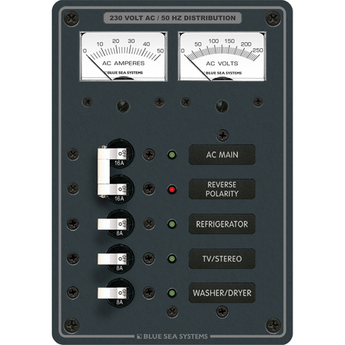 Blue Sea Systems - Blue Sea 8509 AC Main + Branch A-Series Toggle Circuit Breaker Panel (230V) - Main + 3 Position