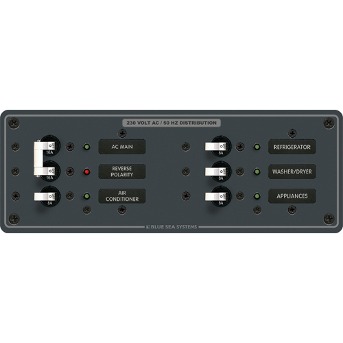 Blue Sea Systems - Blue Sea 8199 AC Main + Branch A-Series Toggle Circuit Breaker Panel (230V) - Main + 4 Position