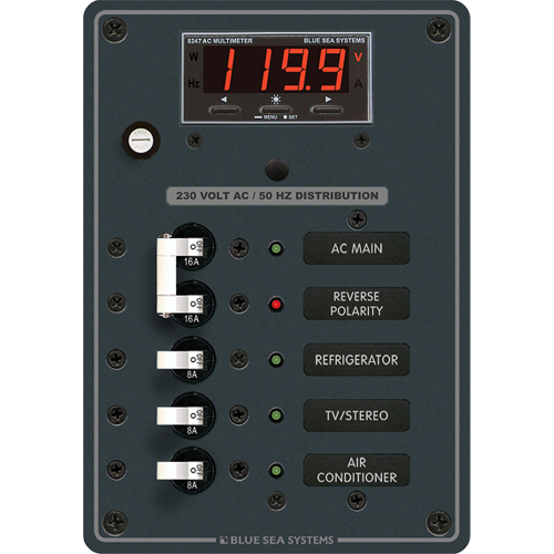 Blue Sea Systems - Blue Sea 8505 AC Main + Branch A-Series Toggle Circuit Breaker Panel (230V) - Main + 3 Position