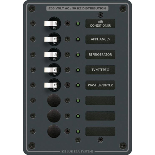 Blue Sea Systems - Blue Sea 8159 AC 8 Position 230v (European) Breaker Panel (White Switches)