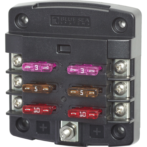 Blue Sea Systems - Blue Sea 5033 ST Blade Fuse Block w/out Cover - 6 Circuit w/out Negative Bus