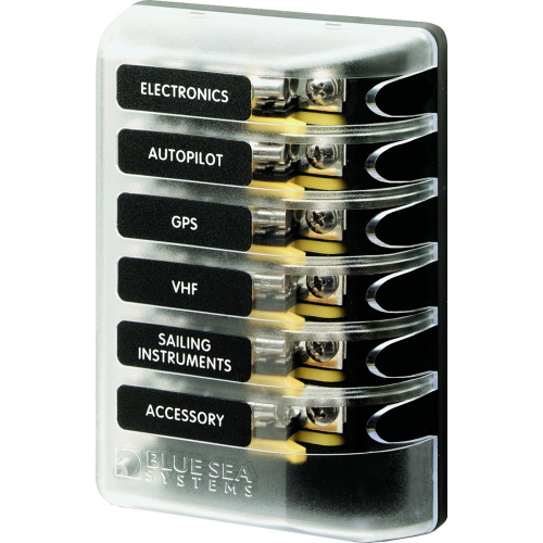 Blue Sea Systems - Blue Sea 5018 ST Glass Fuse Block w/out Negative Bus - 6 Circuit