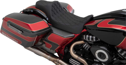 Drag Specialties - Drag Specialties Predator III Extended Double Diamond Seats - Black Thread - 0801-1260