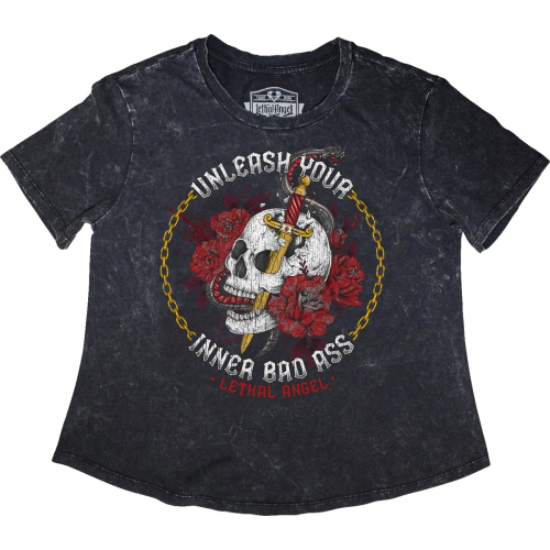 Lethal Threat - Lethal Threat Unleashed Skull Womens T-Shirt - LA70208M - Gray - Medium