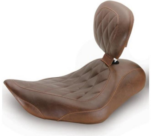 Mustang - Mustang Wide Tripper Solo Seat with Driver Backrest - Diamond Stitch - Distressed Brown - 79815