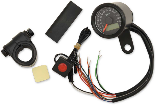 Drag Specialties - Drag Specialties 1-7/8in. Mini Programmable Electronic Speedometer w/ Indicator Lights - 120mph - Black Face - 2210-0420