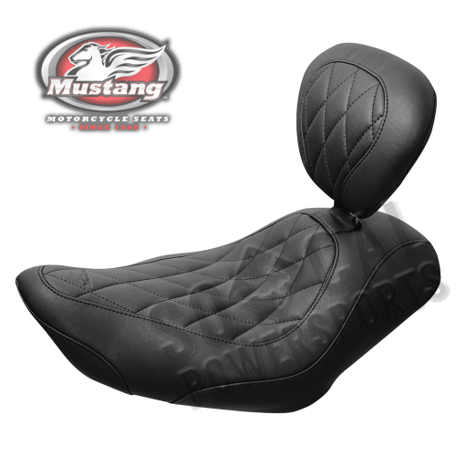 Mustang - Mustang Wide Tripper Solo Seat with Driver Backrest - Diamond Stitch - Black - 79814