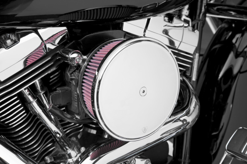 Arlen Ness - Arlen Ness Billet Sucker Stage II Air Filter Kit with Steel Cover - Smooth Chrome - Red Filter - 18-782