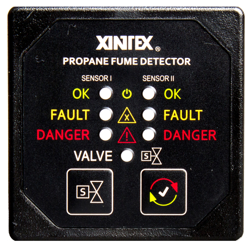 Fireboy-Xintex - Xintex Propane Fume Detector & Alarm w/2 Plastic Sensors & Solenoid Valve - Square Black Bezel Display