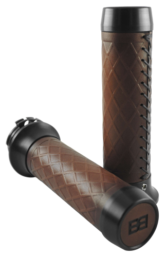 Brass Balls Cycles - Brass Balls Cycles Diamond Leather Moto Grips - Black/Brown - BB08-256