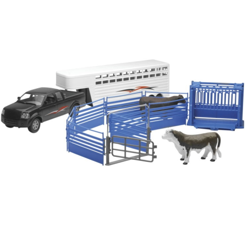 New Ray Toys - New Ray Toys Country Life Playset - Pickup with Trailer, Shoot and Cows - SS-05036A