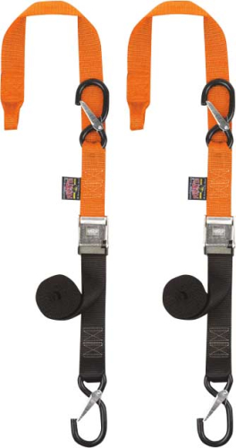 Powertye - Powertye 1 1/2in. Cam-Buckle with Safety Latch Hooks and Soft-Tye - Black/Orange - 29629-S