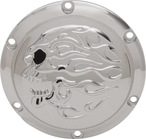 Drag Specialties - Drag Specialties Flaming Skull Derby Cover - Chrome with Chrome Flaming Skull - 1107-0635